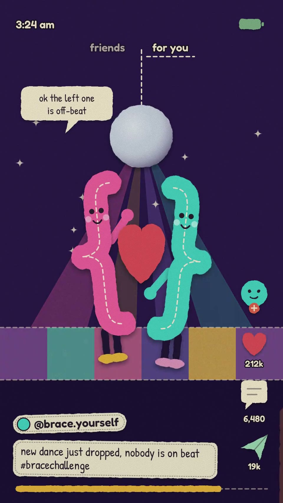 Felt Feed: A 3 am doomscroll told in stitched felt: a moon in bed, a swipe-up feed of cut-paper mini-videos and a springy title card.
