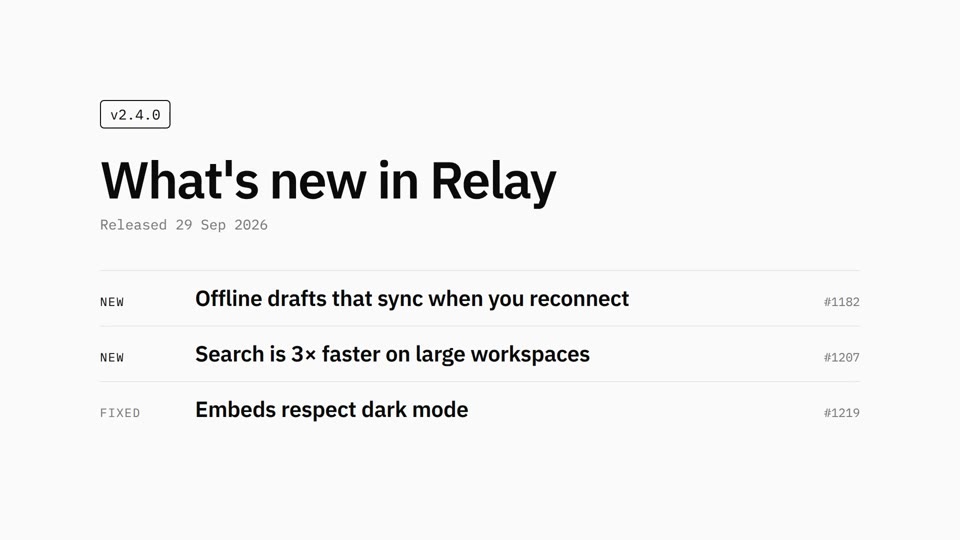 Mono Changelog: Black on white, Plex type, one release note at a time.